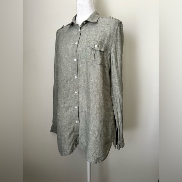 ISLAND COMPANY 100% Linen Button Down Long Sleeve Shirt Women’s (~ Small ) - Picture 2 of 9